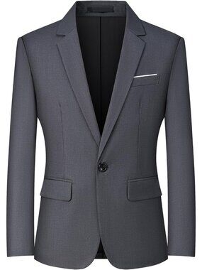 Men's Grey Slim Fit Business Casual Suit Sport Coat One Button Travel Blazer
